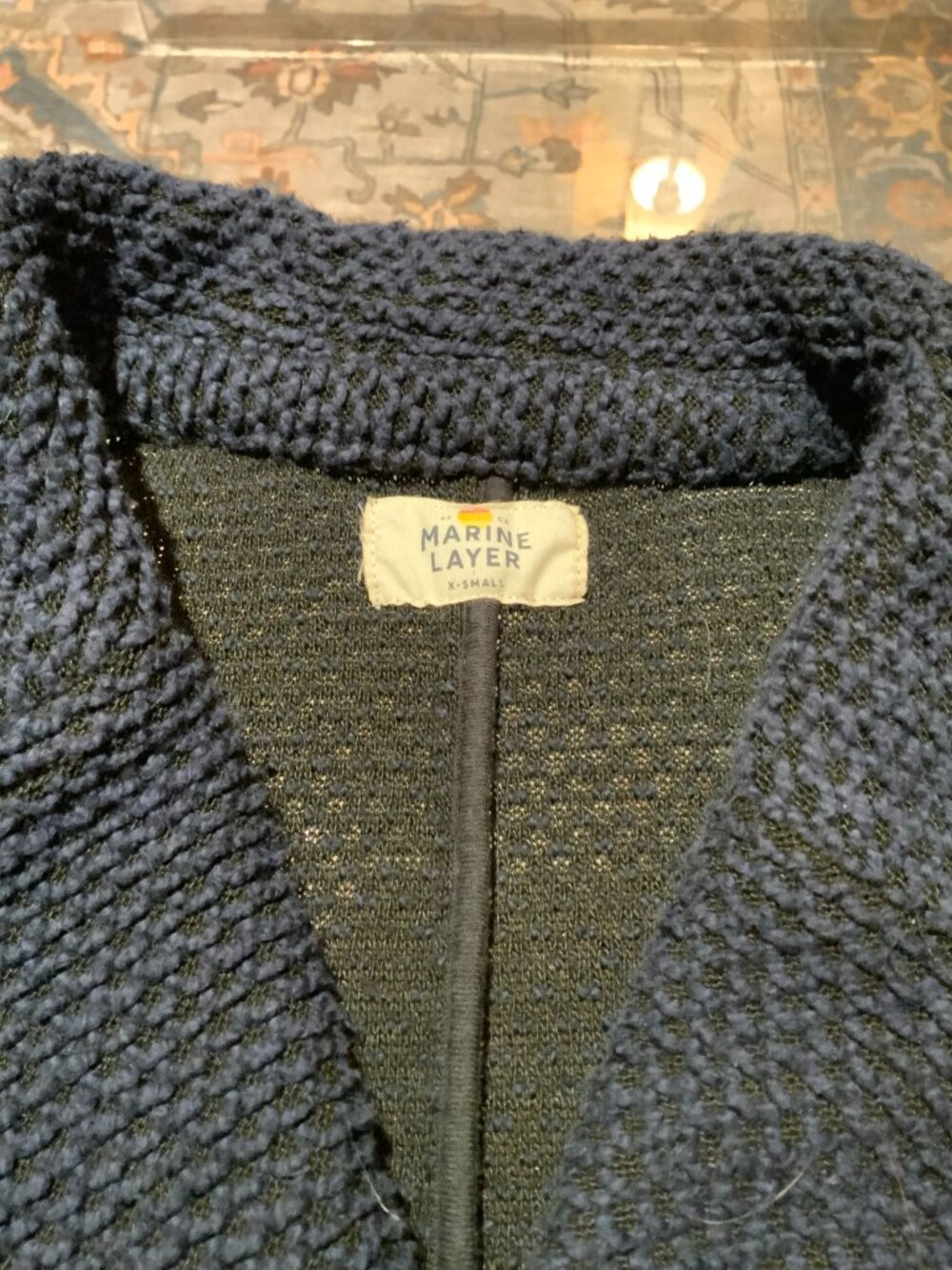 Marine Layer Navy Textured Open Front Cardigan Sweater XS - Picture 4 of 4